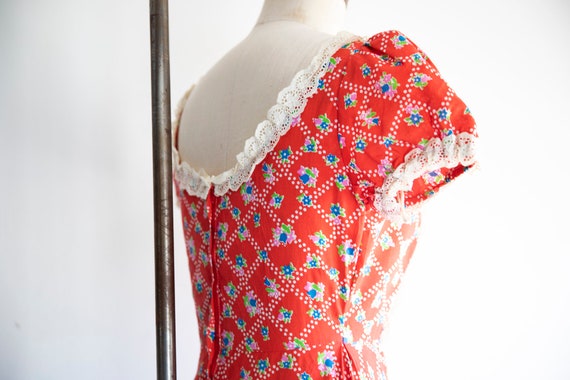 1970s Red Calico Vintage Gunne Sax style prairie dres… - Gem