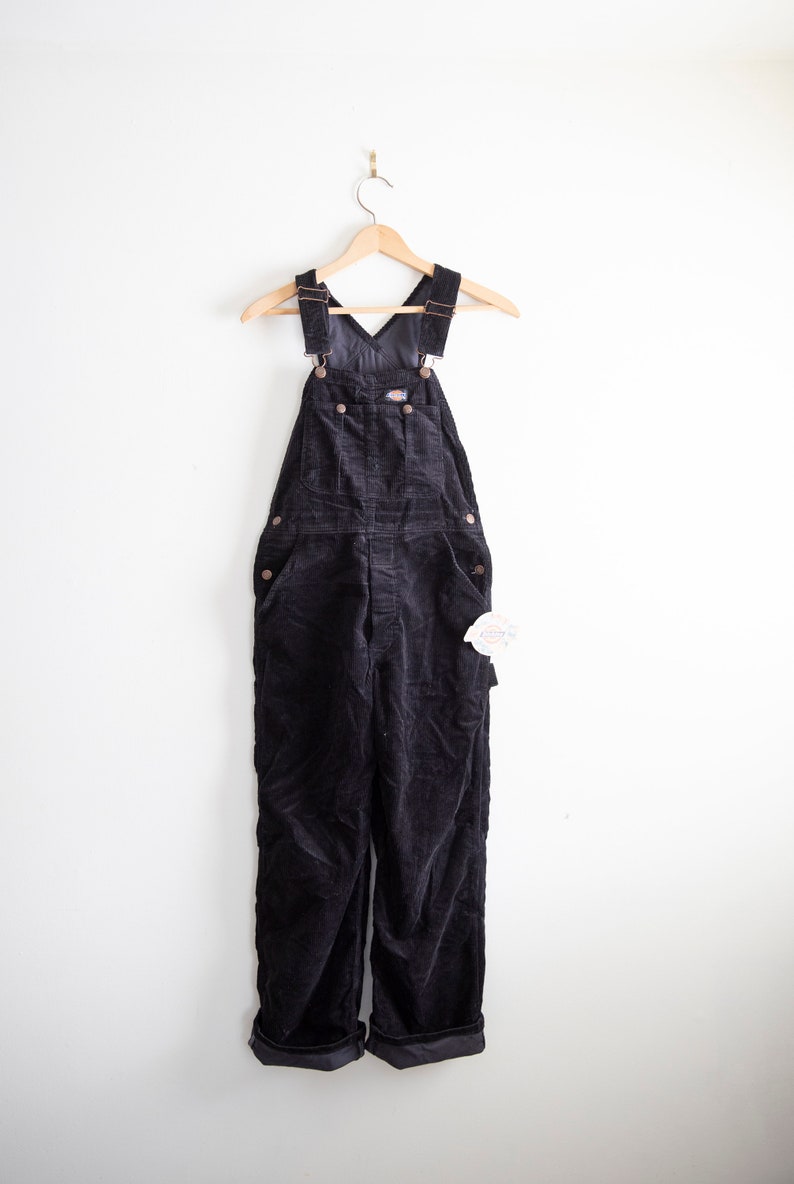 1990s Dickies Dead Stock wide wale Corduroy Cotton 30 overalls small Nineties Overalls made in USA black retro