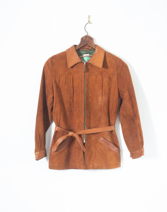 Womens Belted 1940s Brown Suede Small XS Buckskin