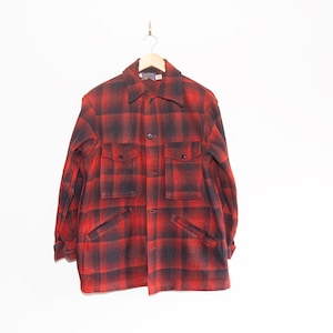 Camisa de campo de lana Pendleton vintage: chaqueta de franela a cuadros rojos (talla M)