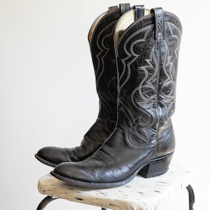 Vintage Black Leather Minimal Embroidered Cowboy Boot Mens  display picture 1