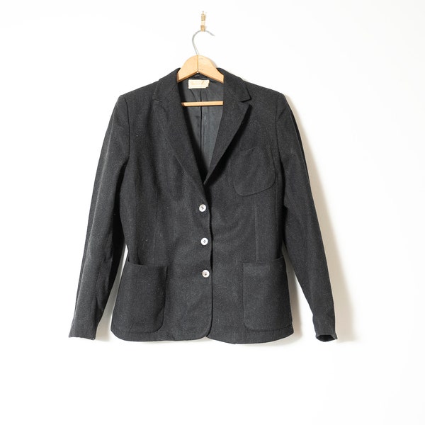 blazer vintage boutonné en laine gris / laine Mod Pin Up pintuck des années 1960 / blazer fait main veste minimaliste / designer