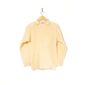 Vintage Light Yellow Angora Sweater Womens Small Jumper / Beautiful angora pocket preppy / soft sweater mohair in soft yellow / S