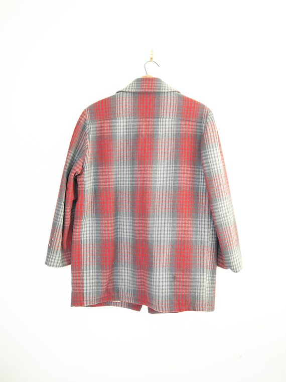 Vintage Gray Plaid Wool red wool field jacket zip… - image 6