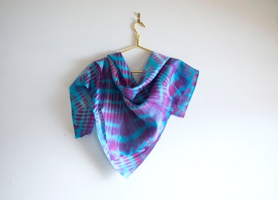 Vintage silk scarf rough edge shibori dyed / shib… - image 1