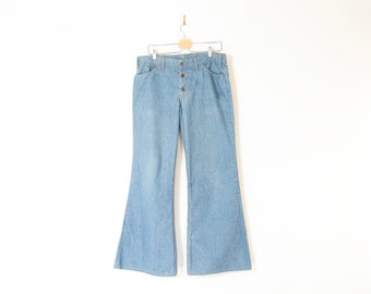 Vintage 646 style button fly 36 w 30 L cotton 70s denim jeans Denim Levis Classic Jeans  faded / flare leg bell bottom low rise orange tab