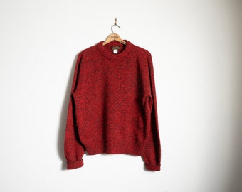 Bright Red wool Eddie Bauer knit sweater in marled red crew neck XL Tall / XL fitted red wool jumper L.L. Bean minimal / rustic workwear