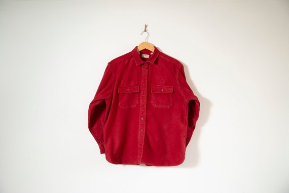 Vintage All Cotton Flannel Chamois Red LL Bean ox… - image 1