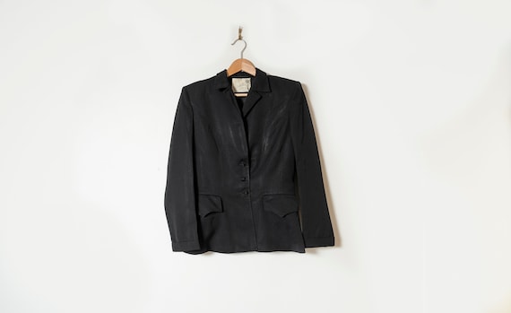Vintage Black Wool Blazer: 1980s Tailored Jacket,… - image 1