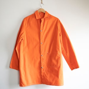 Vintage 1950s Safety Chore Coat Workwear Jacket Sz 44 USA hi vis Duster / Streetwear Mens Womens L Vintage Orange Canvas Denim Jacket