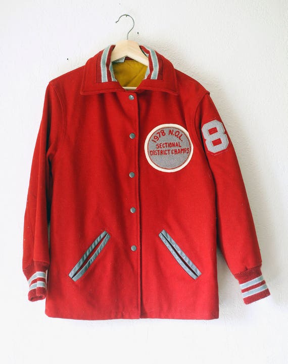 Vintage Varsity Jacket Red Wool 1970s Shelby Kaye