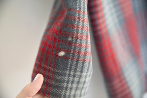 Vintage Gray Plaid Wool red wool field jacket zip… - image 5