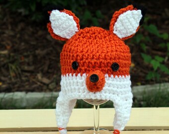 Crochet Fox Hat, Photo Prop, Baby Hat, Handmade