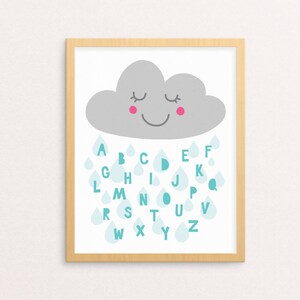Alphabet Cloud and Raindrops PRINTABLE Wall Art | Alphabet Print | ABC Nursery Decor | Instant Digital Download | Kids Art Print | Playroom