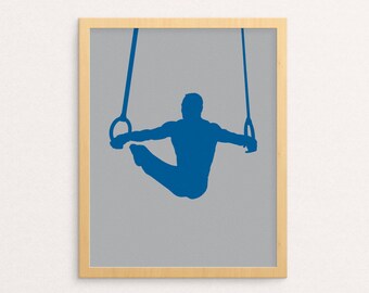 Boy's Gymnastics Wall Art PRINTABLE  | Men's Gymnastics Print | Grey, Blue | Boy Wall Decor | Instant Digital Download | Kids Art | Playroom