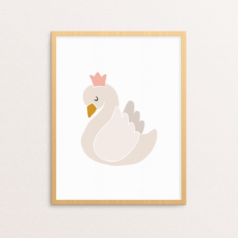 Swan Print | Swan PRINTABLE Wall Art | Crown | Baby Girl Nursery Decor ...