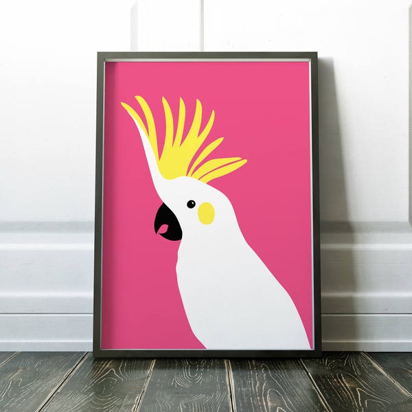 Cockatoo Wall Art PRINTABLE  | Pink Cockatoo Print | Nursery Wall Decor | Digital Download | Kids Art Print | Playroom | Instant Download