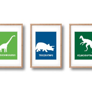 Dinosaur Wall Art Print | Printable Set of 3 | Green, Blue | Nursery Wall Decor | Digital Download | Kids Art | Playroom | Instant Download