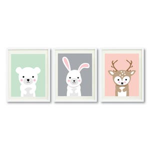 Nursery PRINTABLE Wall Art Print Set of 3 | Bear, Bunny, Deer | Wall ...