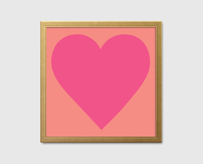 Heart PRINTABLE Wall Art Large Square Art Print Coral and - Etsy