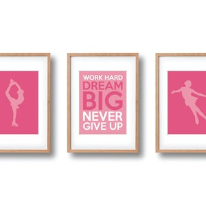 Figure Skating Gift | Figure Skater Wall Art PRINTABLE Set of 3  | Pink Ice Dancer Print | Girls Wall Decor | Instant Digital Download