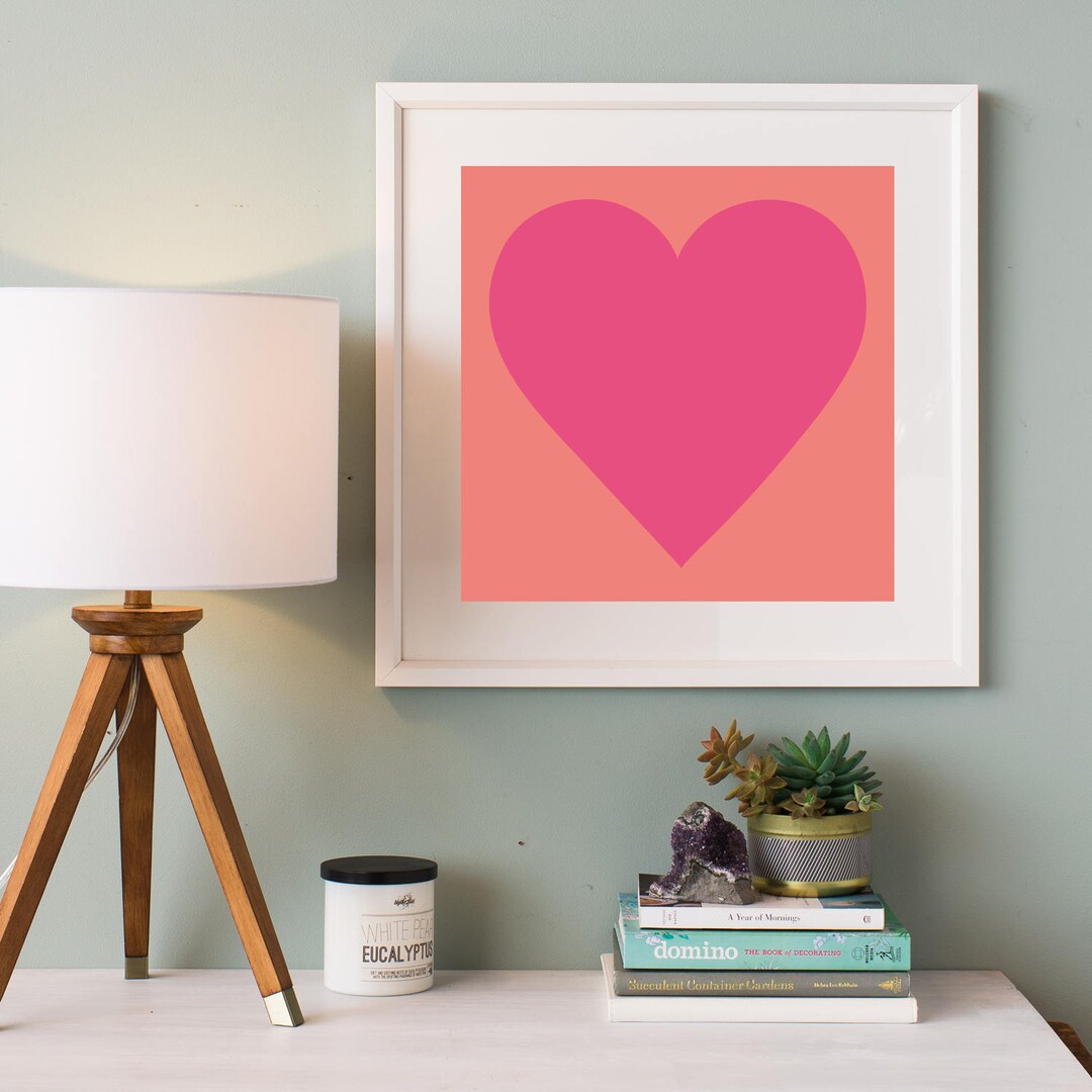 Heart PRINTABLE Wall Art Large Square Art Print Coral and - Etsy