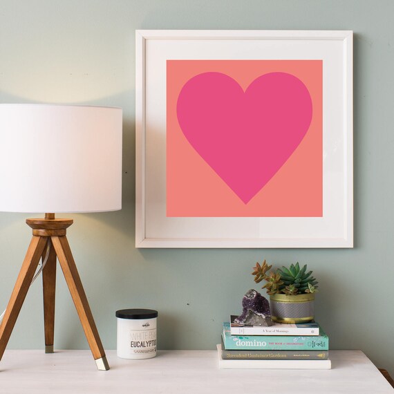 Heart PRINTABLE Wall Art Large Square Art Print Coral and | Etsy