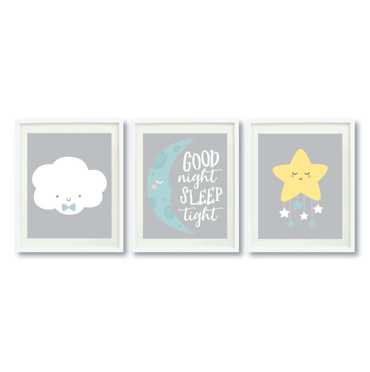 Cloud Moon Star Printable Wall Art Cute Print Set Of 3 Etsy