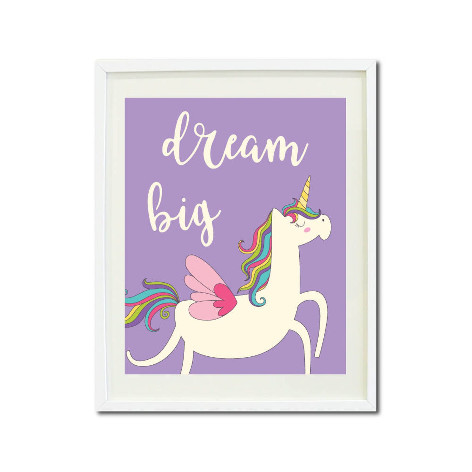 Dream Big Unicorn Art Print Purple Pink PRINTABLE Art - Etsy