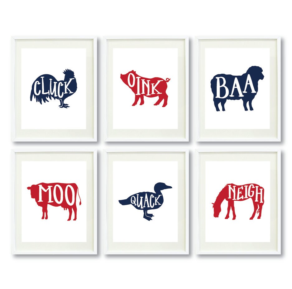 Farm Animals Wall Art Set 6 Kids Printable Art Prints Etsy