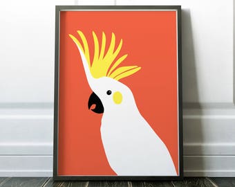 Cockatoo Wall Art PRINTABLE  | Orange Cockatoo Print | Nursery Wall Decor | Digital Download | Kids Art Print | Playroom | Instant Download