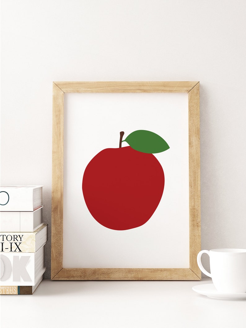 Apple Printable Apple Print Apple Wall Art Kitchen Decor Etsy