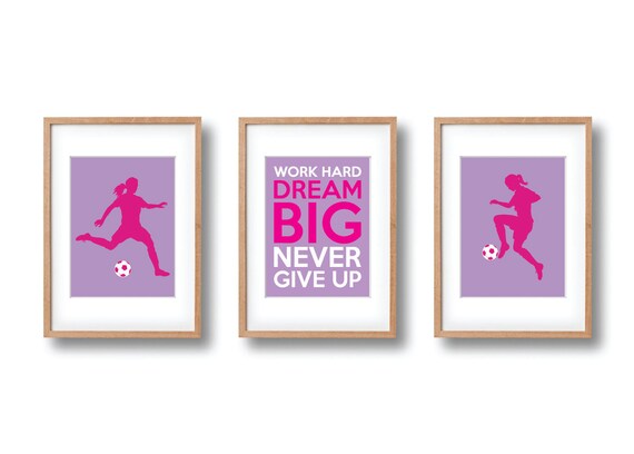 Soccer Wall Art PRINTABLE Set of 3 Girls Soccer Print Hot | Etsy