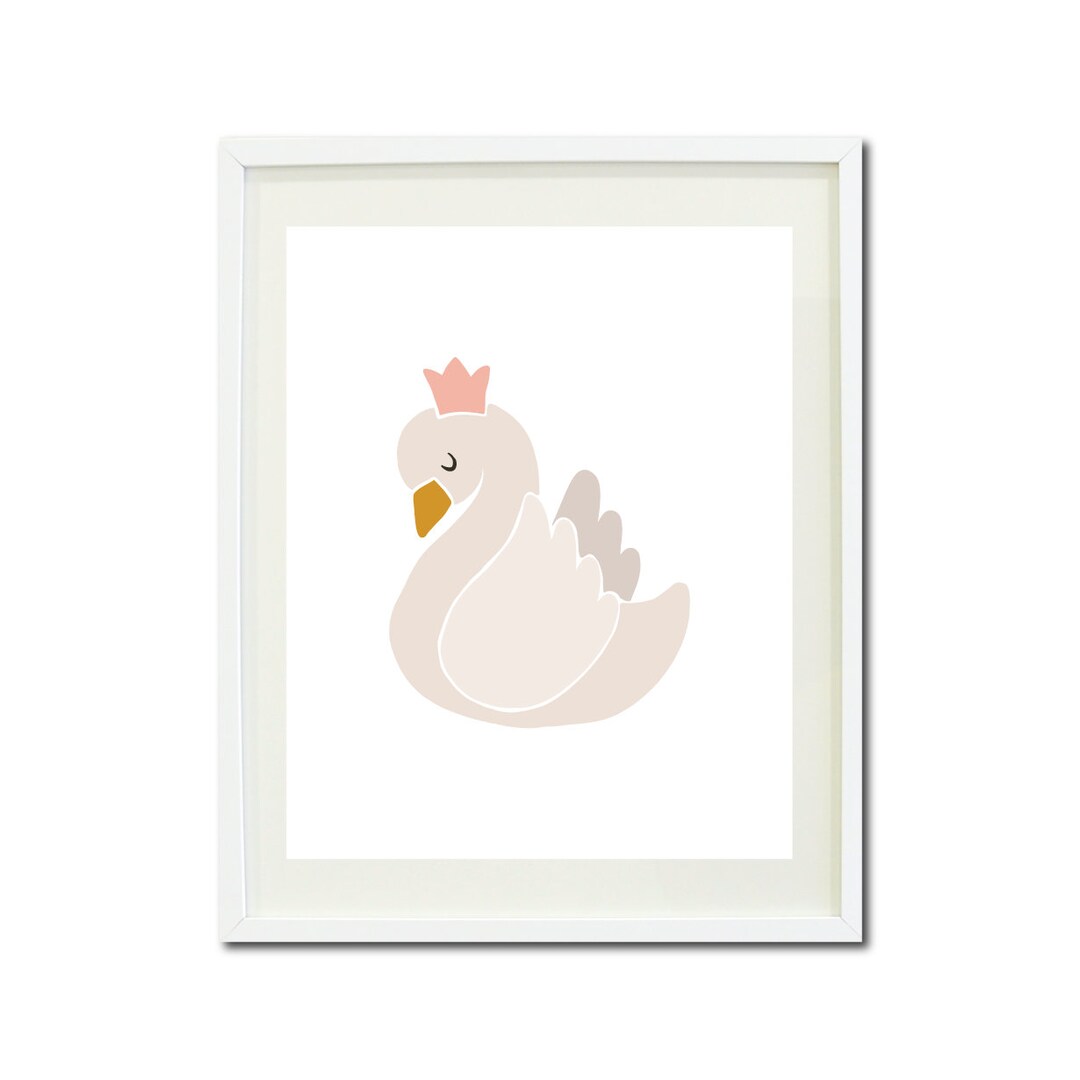 Swan Print | Swan PRINTABLE Wall Art | Crown | Baby Girl Nursery Decor ...