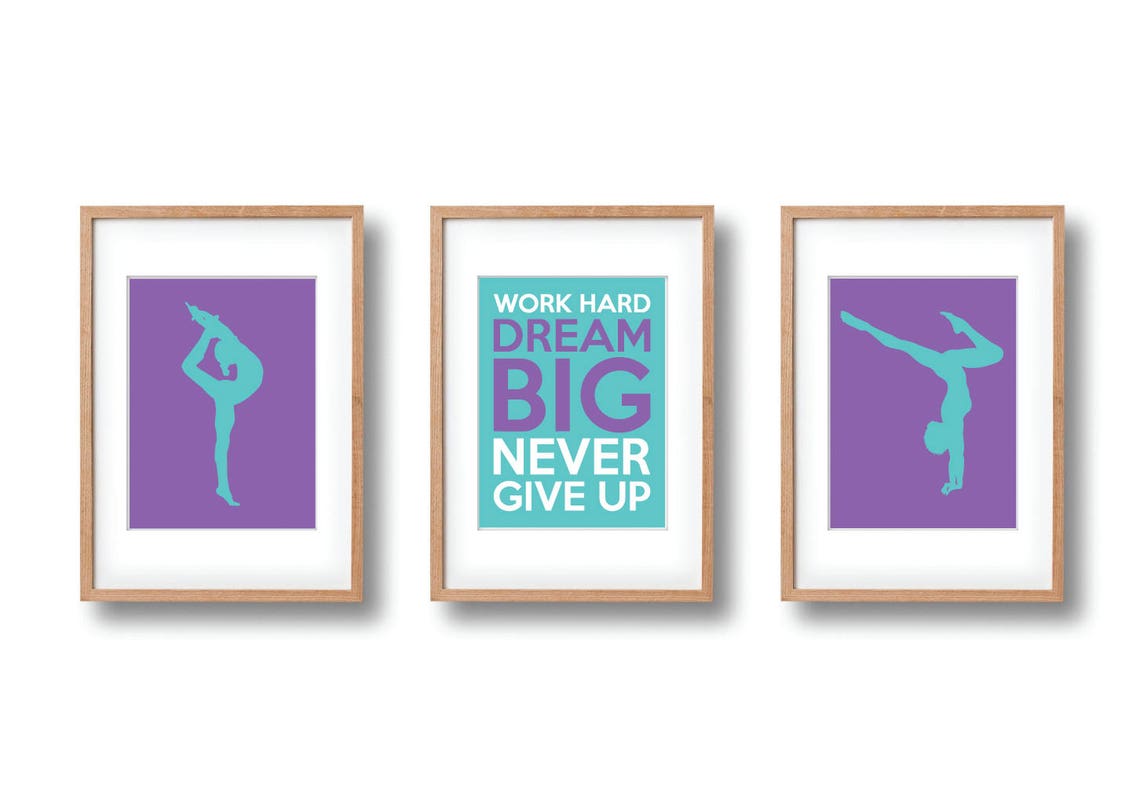 Gymnastics Wall Art PRINTABLE Set of 3 Gymnast Print Aqua Etsy