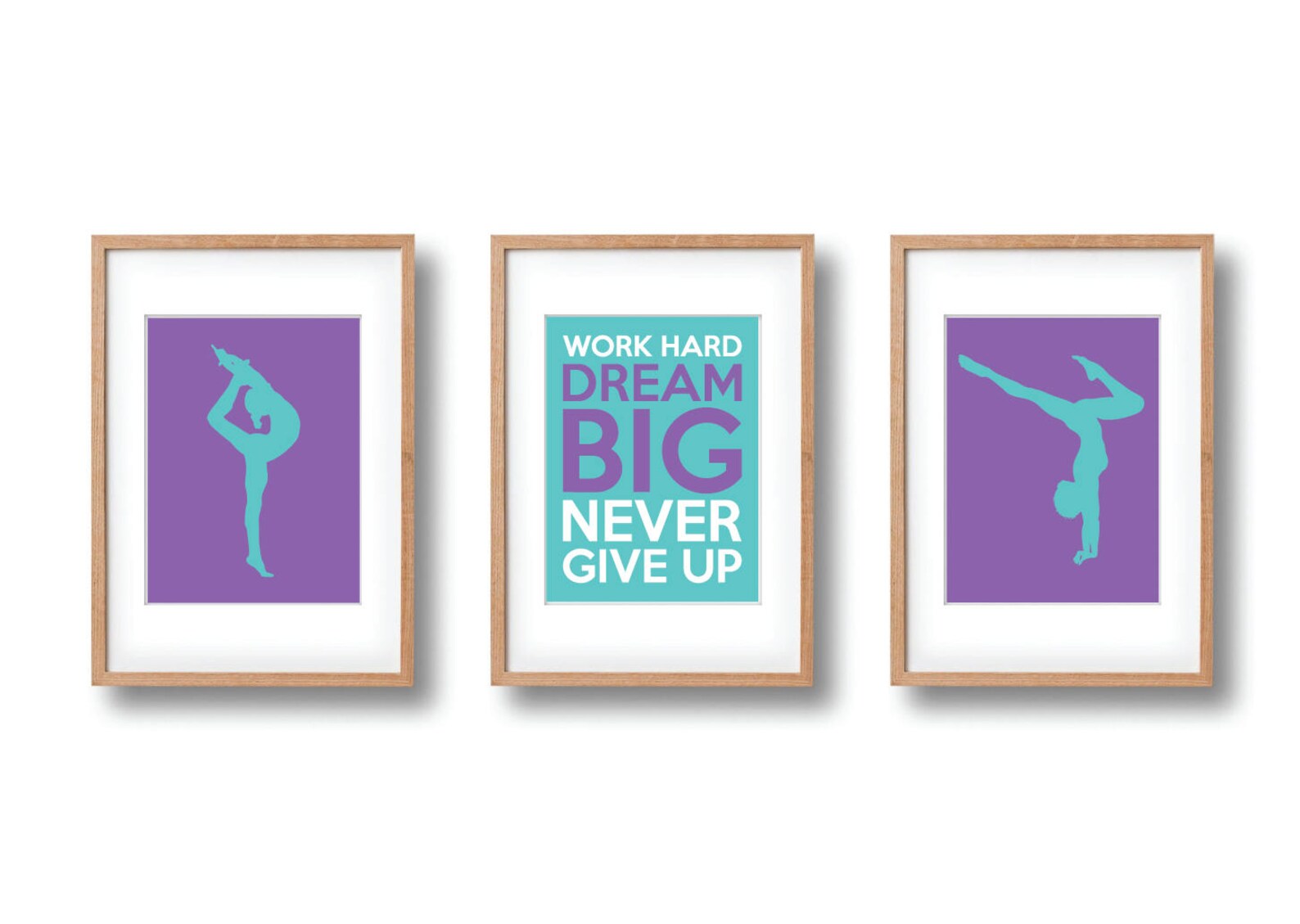 Gymnastics Wall Art PRINTABLE Set of 3 Gymnast Print Aqua Blue, Purple