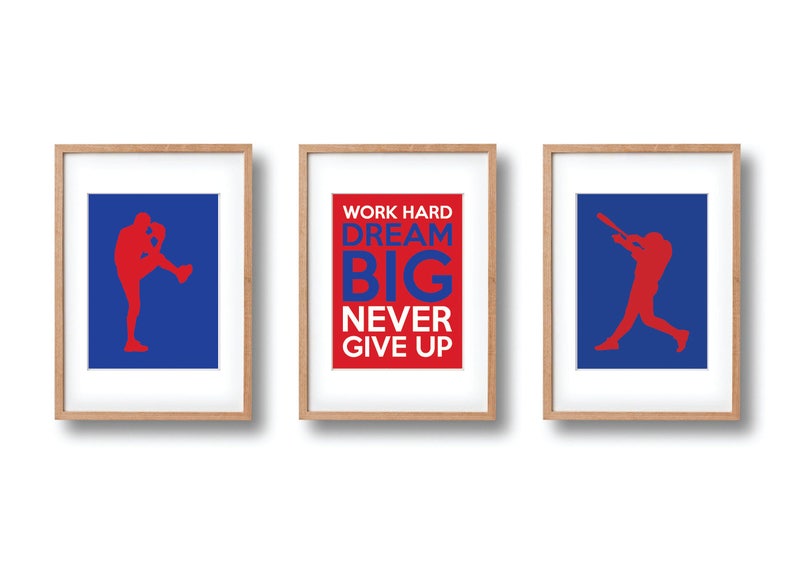 Baseball Wall Art PRINTABLE Set of 3 Baseball Player Print Etsy