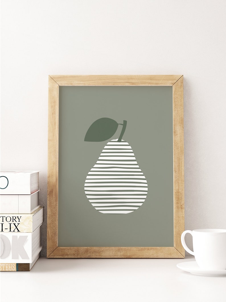 Pear Wall Art Pear Printable Striped Pear Print Kitchen Etsy