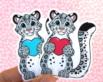 Snow leopard with heart vinyl stickers and magnets