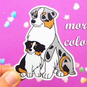 Australian Shepherd and puppy vinyl sticker blue merle black tri red tri red merle