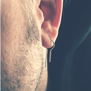 Mens Earrings Dangle, Sterling Silver Mens Hoop Earring, Unisex Single Dangle Earring, 19 gauge Silver Threader Long Earring for Men