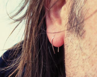 Mens Earrings, Sterling Silver Staple Earrings for Men, Single Earring or Pair, Mens Hoop Earrings, Minimal Unisex Earrings, Arc U Earring
