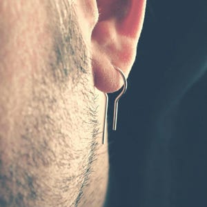 Mens Earrings Dangle, Sterling Silver Mens Hoop Earring, Unisex Single Dangle Earring, 19 gauge Silver Threader Long Earring for Men