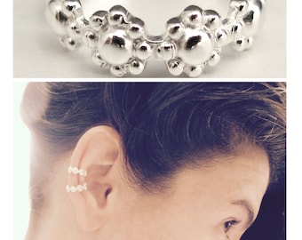 Sterling Silver Flower Ear Cuff, No Piercing Earring Cuff, Unpierced Wide Floral Conch Cuff Earring Stack, Girlfriend Valentine Gift for Her