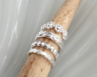 Stacking Sterling Silver Ear Cuff Set: Non Pierced Conch Earring Cuffs, Flower, Twist, Infinity