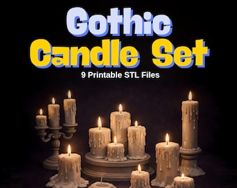 Gothic Candle STL – 9-delige gesmolten kaarsenset voor poppenhuis en diorama