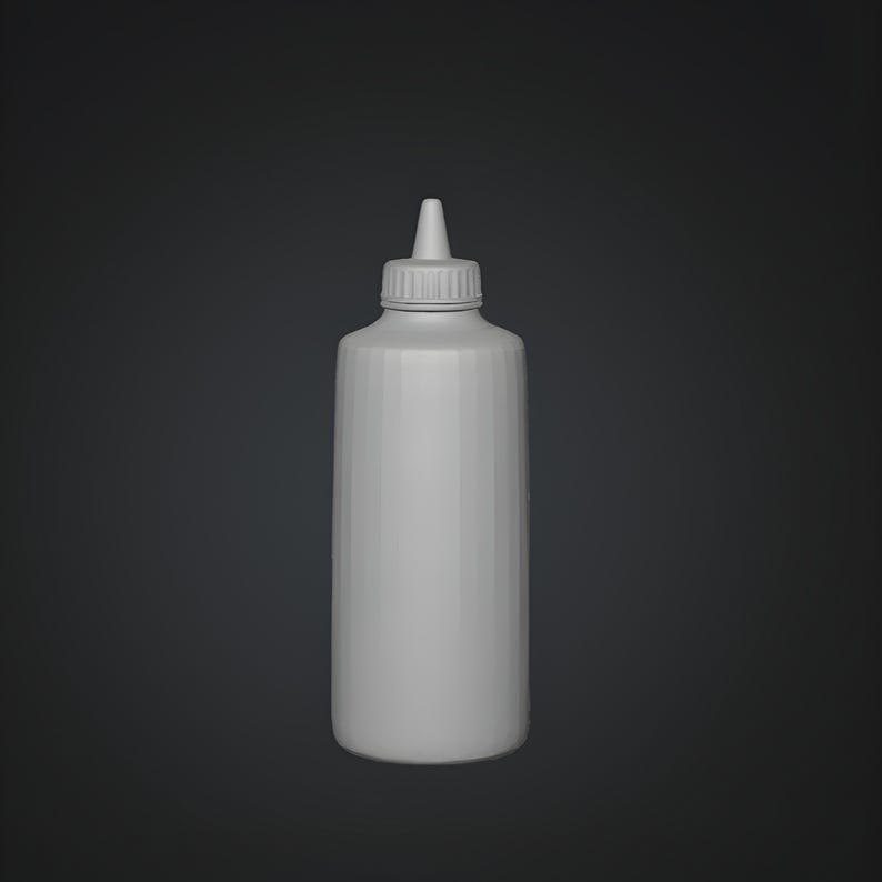 Minimal squeeze style plastic container 3D model with narrow nozzle, suitable for oil, glue, or liquid dispensing, STL file render