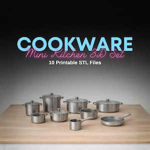 Mini-Kochgeschirr 3D STL Set - Puppenhaus Küche, 10 druckbare Mini-Töpfe & Pfannen