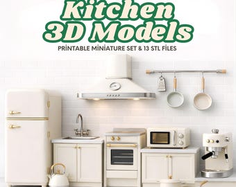 Vintage Kitchen 3D-Modelle - Druckbare Miniatur-Set STL-Dateien