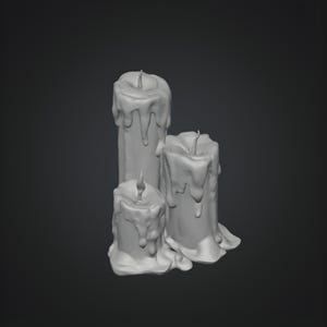 Miniature gothic candles STL set with melted wax style for witch dollhouse decor